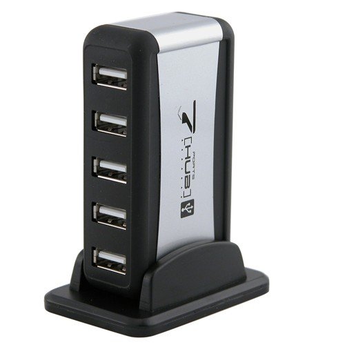 7 Port USB 2.0 Hub AC Adapter & USB Cable, Black/Silver