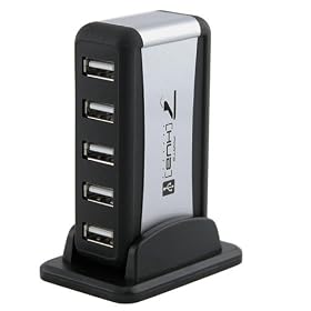 7 Port USB 2.0 Hub AC Adapter & USB Cable, Black/Silver