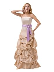 A-line Strapless Taffeta Dropped   Waistline Floor Length Lace Prom Dress 