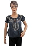 Womens Purple Blouse with Ruffle Neck White Embroidered Tunic Top Small Size