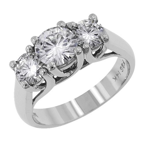 14k White Gold Moissanite 3 Stone Lucern Past-Present and Future (2.00 cttw equivalent)