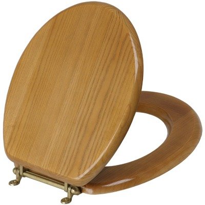 Magnolia Oak Round Toilet Seat with Brass Hinge