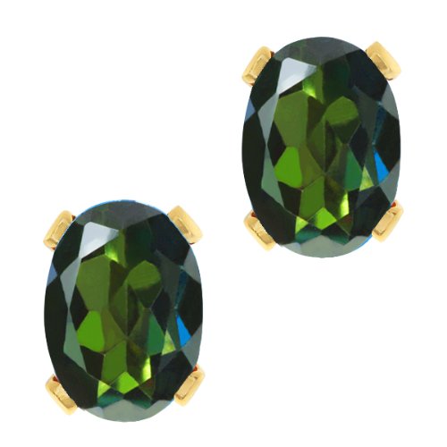 1.90 Ct Oval Shape Tourmaline Green Mystic Topaz Gold Plated Silver Earrings