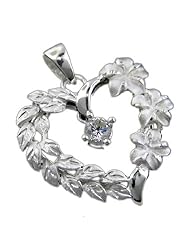 925 Silver Plumeria Maile Heart with CZ Pendant Hawaiian Silver Jewelry