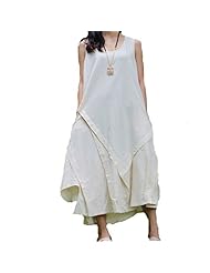 Round Neck Cotton/Linen Asymmetric Sleeveless Maxi Dress 