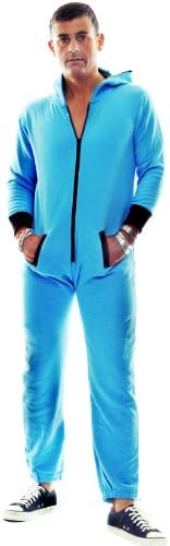 Cozy Fleece Pajamas Onesie For Men All In One Hooded Light Blue