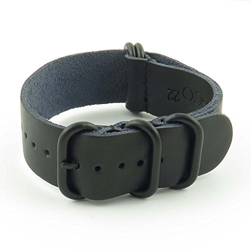 StrapsCo Leather G10 Nato Watch Strap with Matte Black Rings