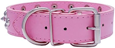 Pink M Double Row Spike Spiked PU Leather Ajustable Pet Dog Collar Medium (13.5" to 18.5")