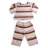 Sara's Prints - Girls Long Sleeve Striped Pajamas, Pink, Brown, Ivory