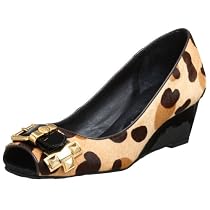 BCBGMAXAZRIA Women's Felicity Peep Toe Wedge,Leopard,9 M US