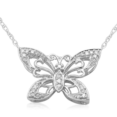 10k White Gold Butterfly Diamond Pendant (1 10 cttw - I-J Color - I3 Clarity) - 18