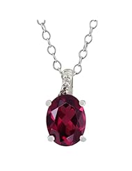 1.41 Ct Oval 8X6MM Red Rhodolite Garnet and Topaz Sterling Silver Pendant 18"