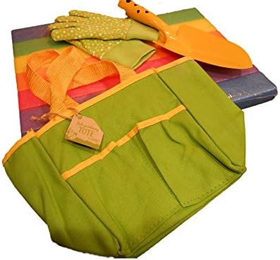 Kids' First Gardening Gift Set: Includes Rainbow Knee Pad, Colorful Kid-size Gardening Gloves and Tote with Gardening Trowel