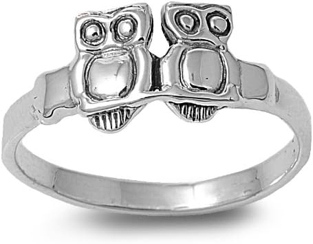 Sterling Silver 8mm Double Owl Ring - Size 9