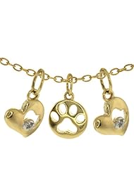 Diamond Accent Gold Plated Sterling Silver Heart & Paw Charm Pendant 18" Chain