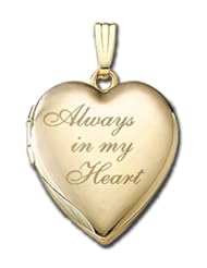 Solid 14K Yellow Gold "Always In My Heart" Locket 3/4 inch x 3/4 inch in Solid 14K Yellow Gold