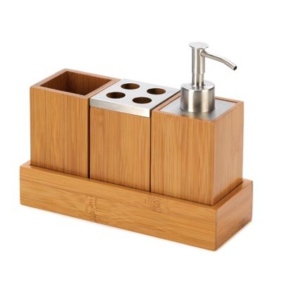 Eco Friendly Kyoto Bamboo Bath Set Trio Soap Pump Caddy