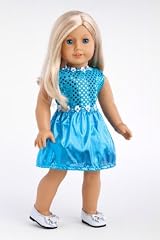 Turquoise - Sparkling holiday party dress with matching silver shoes - Clothes for American Girl Dolls