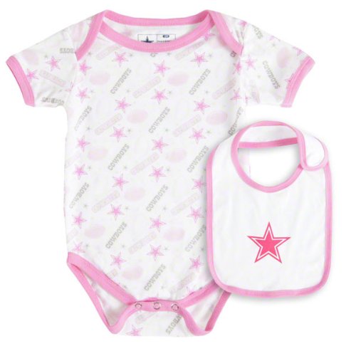 Dallas Cowboys Newborn White/Pink Mother May I Creeper & Bib Set