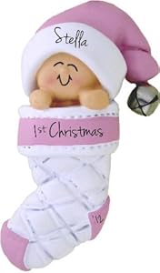 Baby's First Christmas Pink Girl in Stocking Christmas Tree Ornament