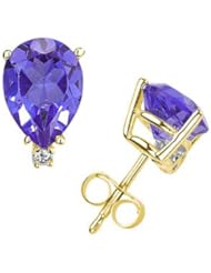 7X5mm Pear Tanzanite and Diamond Stud Earrings in 14K Yellow Gold