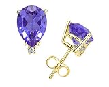 6X4mm Pear Tanzanite and Diamond Stud Earrings in 14K Yellow Gold