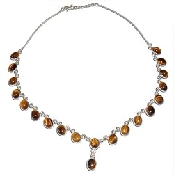 Gem Necklace Silver Tiger'seye Jewelry 17 inches (gnklc277)