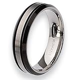 Two-tone Grooved Brushed Titanium Ring (6.0 mm) With Wood Box - Sizes 8-12