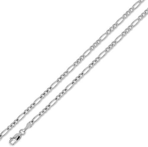 14K Solid White Gold Figaro Chain Necklace 3.2mm (1/8 in.) - 20 in.