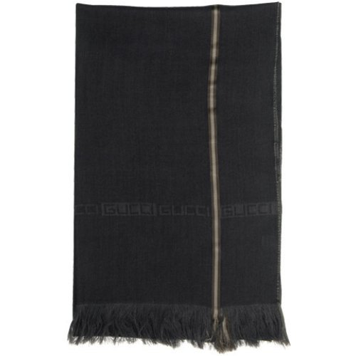 Buy Gucci black stripe trim wool-silk scarf