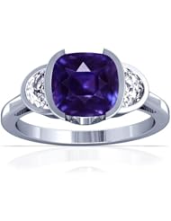 Platinum Cushion Cut Purple Sapphire Three Stone Ring