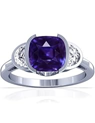 14K White Gold Cushion Cut Purple Sapphire Three Stone Ring