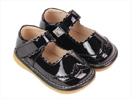 Girl Squeaky/Dress Shoes, White/Black/Pink, Removable Squeaker (Toddler/kid/children)