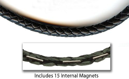 Suki PRO Braided Leather Magnet Therapy Necklace - 6mm (1/4") Black, 22" Length with Magnetic Clasp