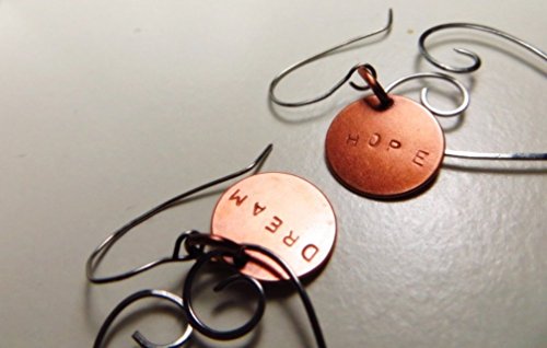 Hope and Dream Stainless Steel Heart Earrings with Engraved Circle Blanks