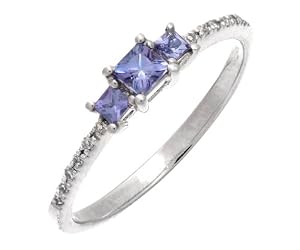 Bague Femme - K8-18K-L - Or Blanc 750/1000 (18 Cts) 1.65 Gr - Diamant / Tanzanite 0.003 Cts - T 52