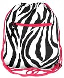 Black & White Zebra Print Drawstring Backpack with Pink Trim