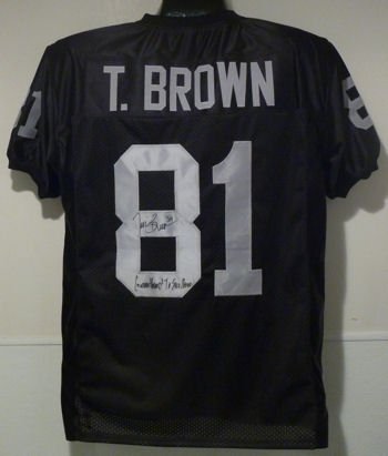 Tim Brown Autographed/Hand Signed Oakland Raiders Jersey w/''Commitment to Excellence''