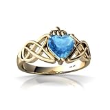 14K Yellow Gold Heart Genuine Blue Topaz Celtic Claddagh Knot Ring