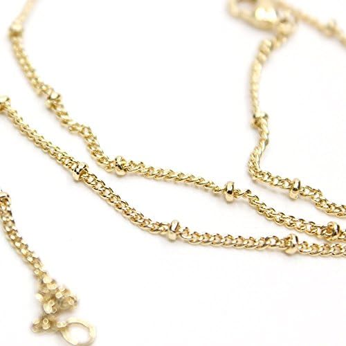 Satellite Chain Gold Filled 18 Inches Chain Necklace with Beads Beaded Ball Curb Chain for Pendants 1.9mm Wide