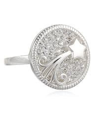 Sterling Silver Pave Crystal Round Ring with Shooting Star Ring