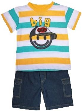 2 Piece Set for Toddlers -Denim Shorts & Top in Yellow White Teal 4t