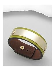 Green Leather Bracelet In White Base