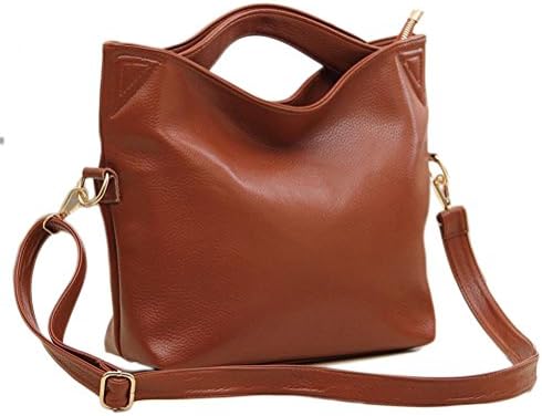 Blue Red(TM) Womens Classical Soft Faux Leather Hobo Tote Satchel Top-handle Shoulder Handbag Brown