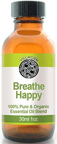 #1 BLEND FOR SINUS RELIEF! (HUGE 1OZ SIZE) BREATHE HAPPY ESSENTIAL Oils is 100% Natural and Organic to help relieve symptoms for Allergies, Asthma, Colds, Flu, Pneumonia, aromatherapy, coughs, congestion, sinus migraines, sinus infection, Soothe the Respiratory System, phlegm removal, and meditation