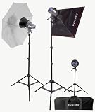 Interfit INT183 EX150Mark2 3-Head Kit with Stands, Umbrella, and Softbox with Lamps and Cables