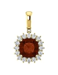 18K Yellow Gold 8.00x8.00mm Antique Cushion Cut Mozambique Garnet and Diamond Pendant -- LIFETIME WARRANTY