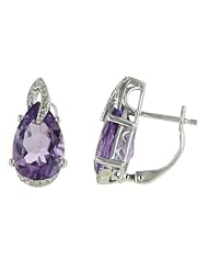 14K White Gold 5.28ct February Love Diamond & Pear Amethyst Stud Post Earrings