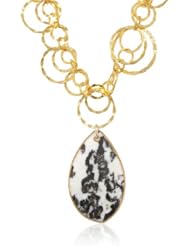 Devon Leigh Snow Leopard Agate in 24K Gold Foil Pendant Necklace, 19"