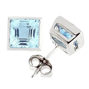 Buy 1.30 cttw Genuine Square Aquamarine Earrings - 14kt White or Yellow Gold by Finejewelers